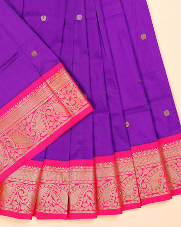 Traditional Kids Pattu Pavadai Material with Zari Border and Butta Motifs - Purple