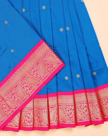 Traditional Kids Pattu Pavadai Material with Zari Border and Butta Motifs - Blue