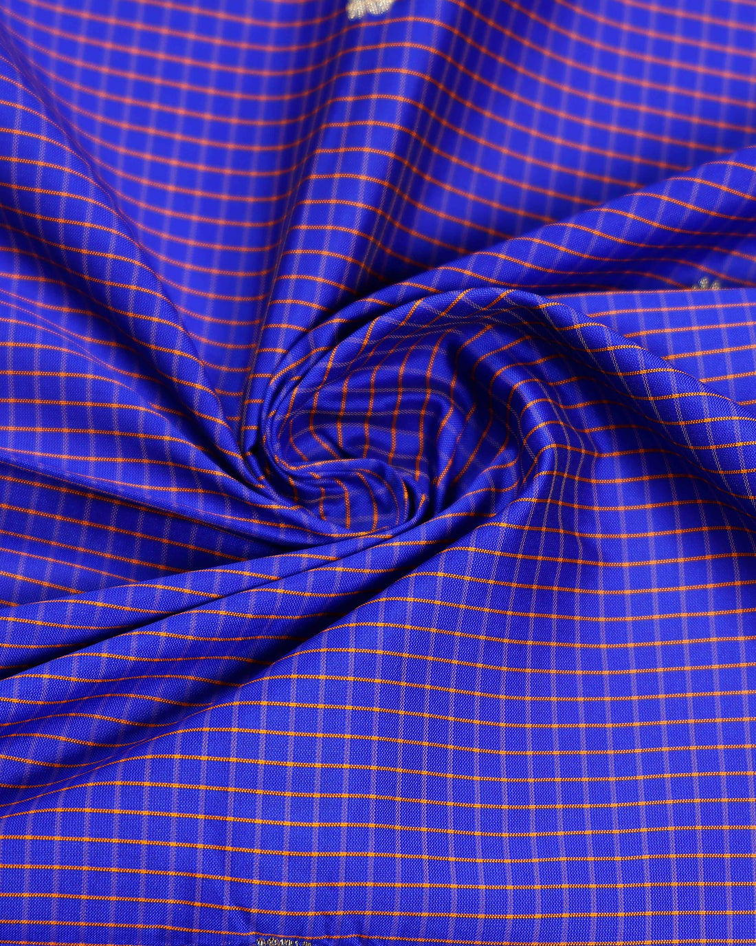 Traditional Pattu Pavadai Material with Zari Border and Checks Pattern - Blue