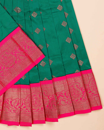 Traditional Pattu Pavadai Material with Intricate Zari Work - Green
