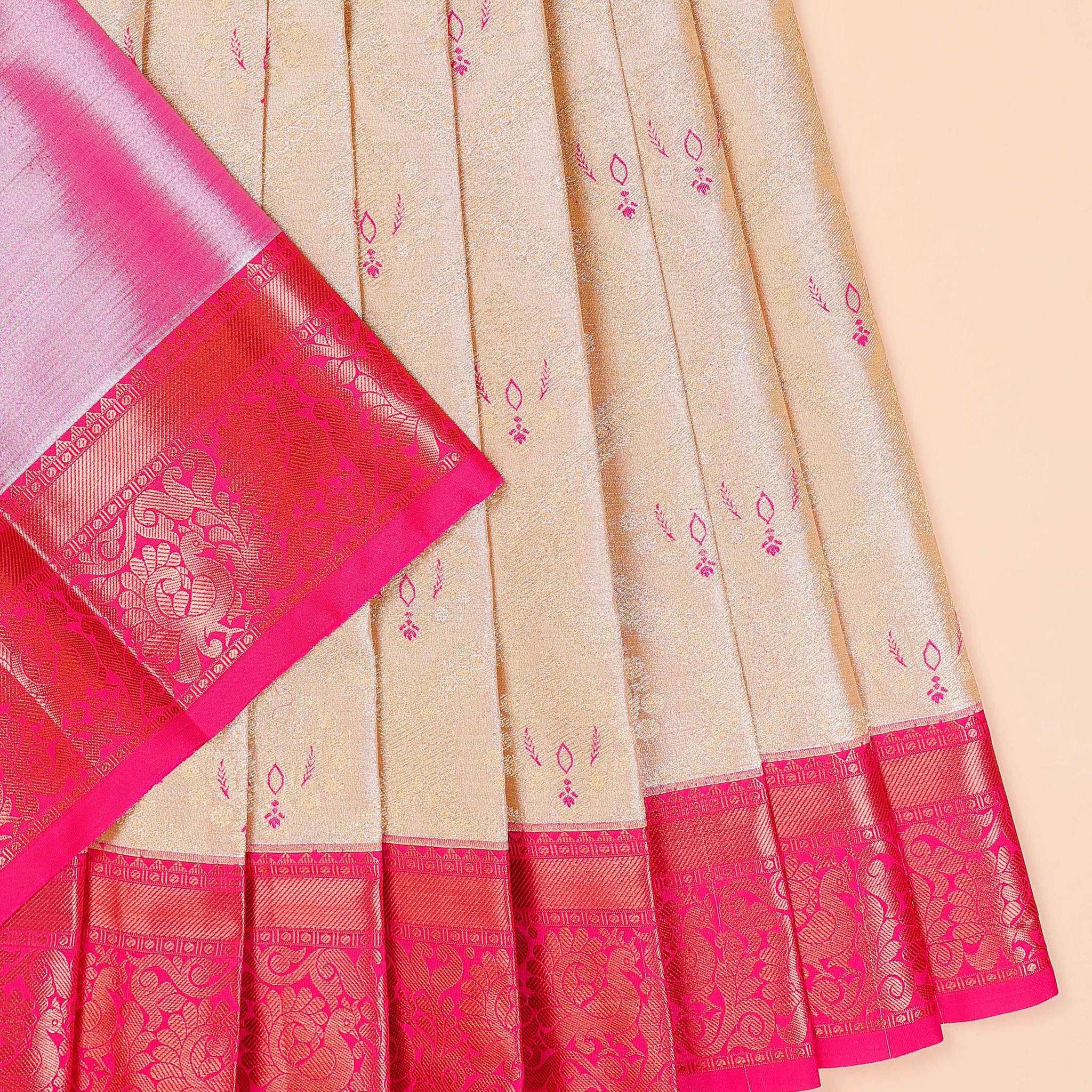 Traditional Handloom Kids Pattu Pavadai Material with Intricate Zari Weave - Sandal