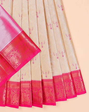 Traditional Handloom Kids Pattu Pavadai Material with Intricate Zari Weave - Sandal