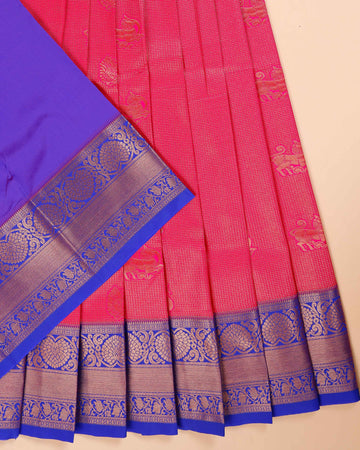 Traditional Kids Pattu Pavadai Material with Zari Border  - Red