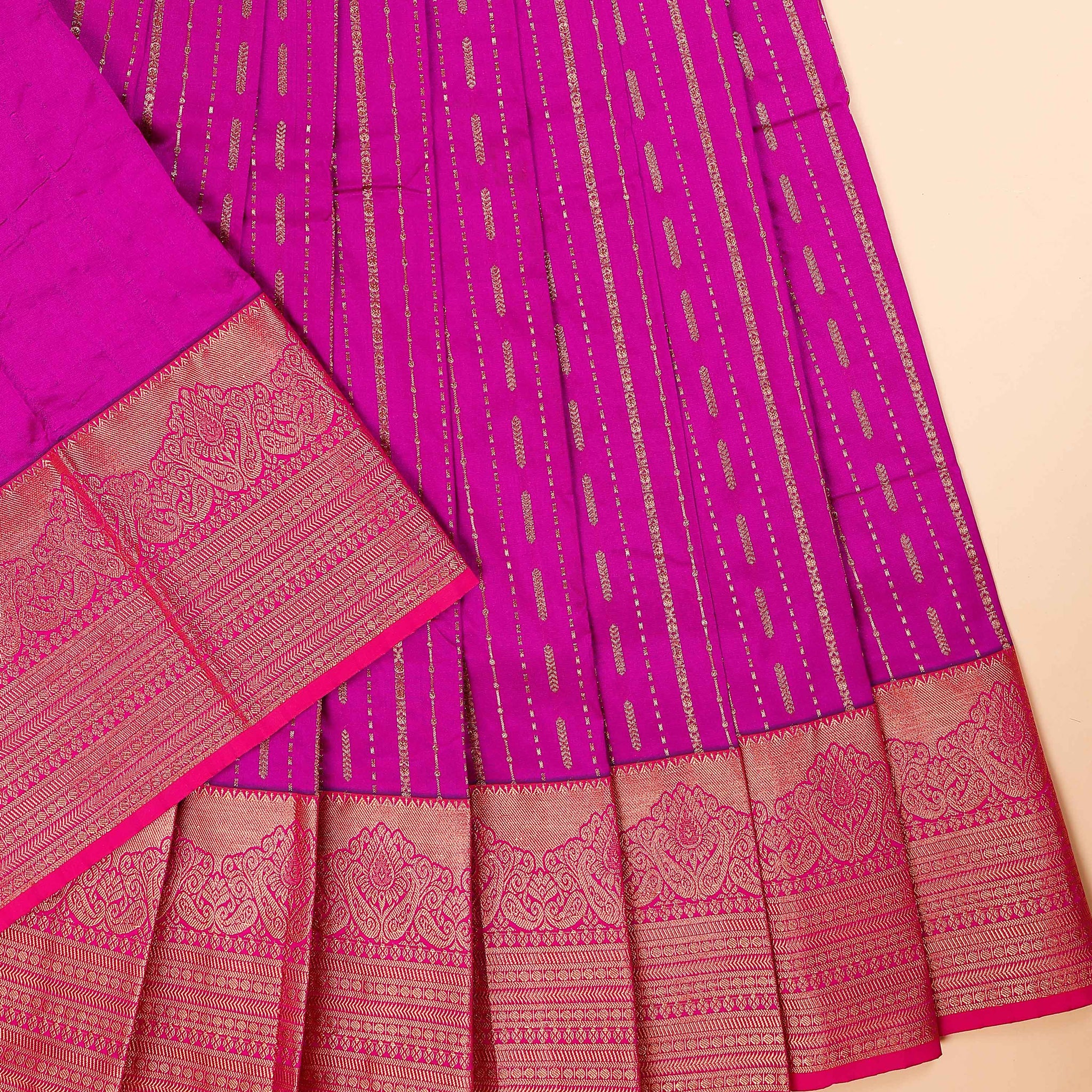 Traditional Pattu Pavadai Material with Zari Weave & Elaborate Border - Purple