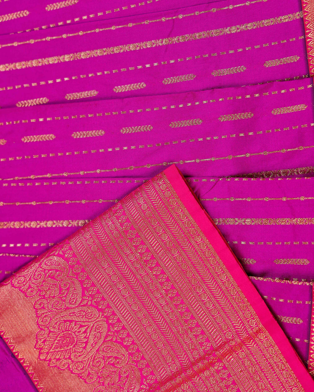 Traditional Pattu Pavadai Material with Zari Weave & Elaborate Border - Purple