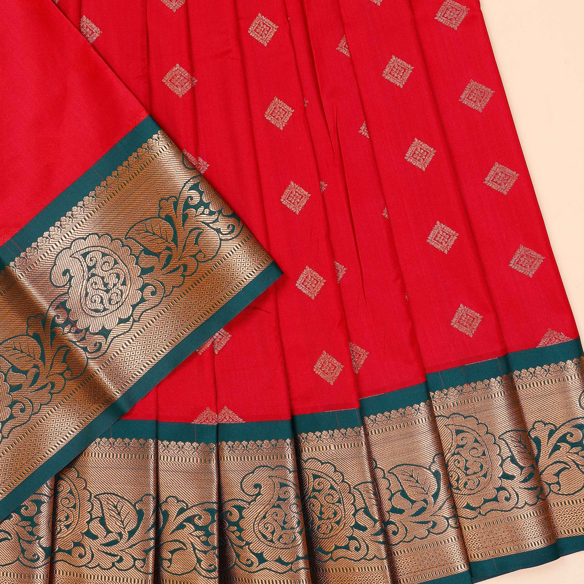 Traditional Kids Pattu Pavadai Material with Intricate Zari Border and Butta Weave - Red