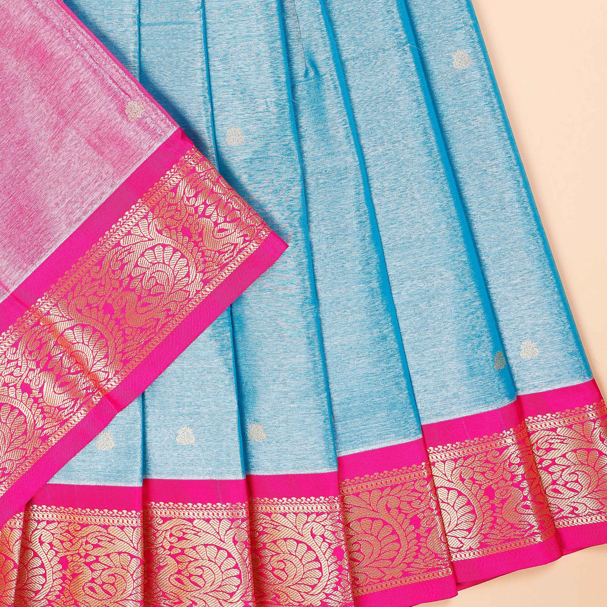 Traditional Kids Pattu Pavadai Material with Traditional Zari Brocade - Blue