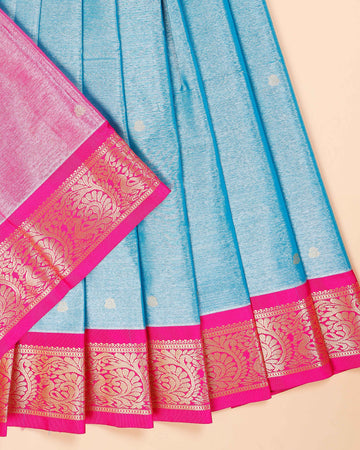 Traditional Kids Pattu Pavadai Material with Traditional Zari Brocade - Blue