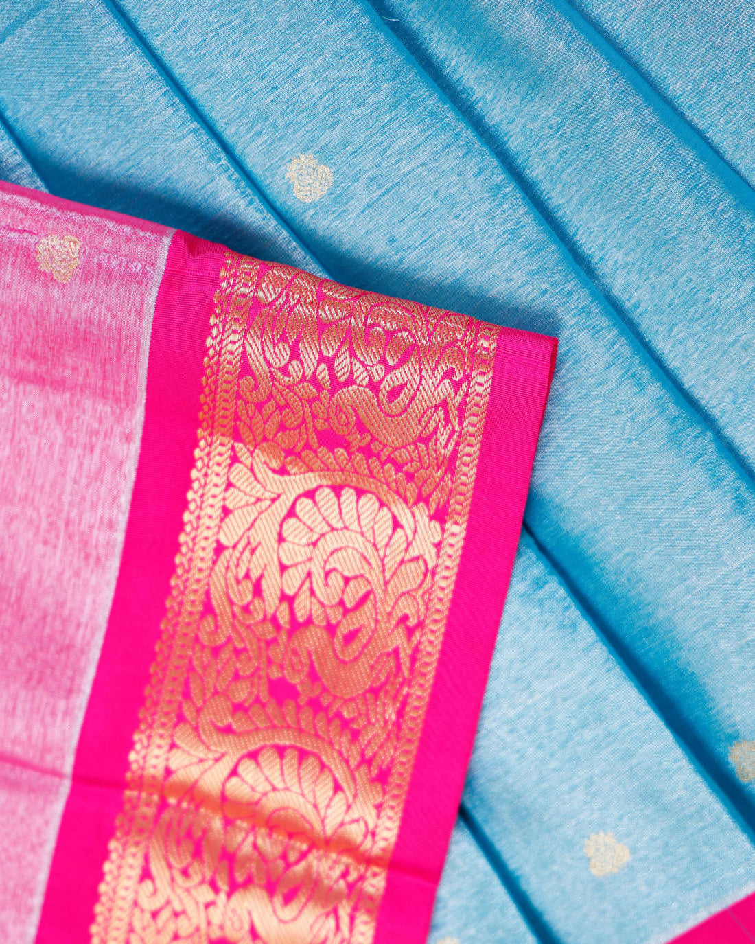 Traditional Kids Pattu Pavadai Material with Traditional Zari Brocade - Blue