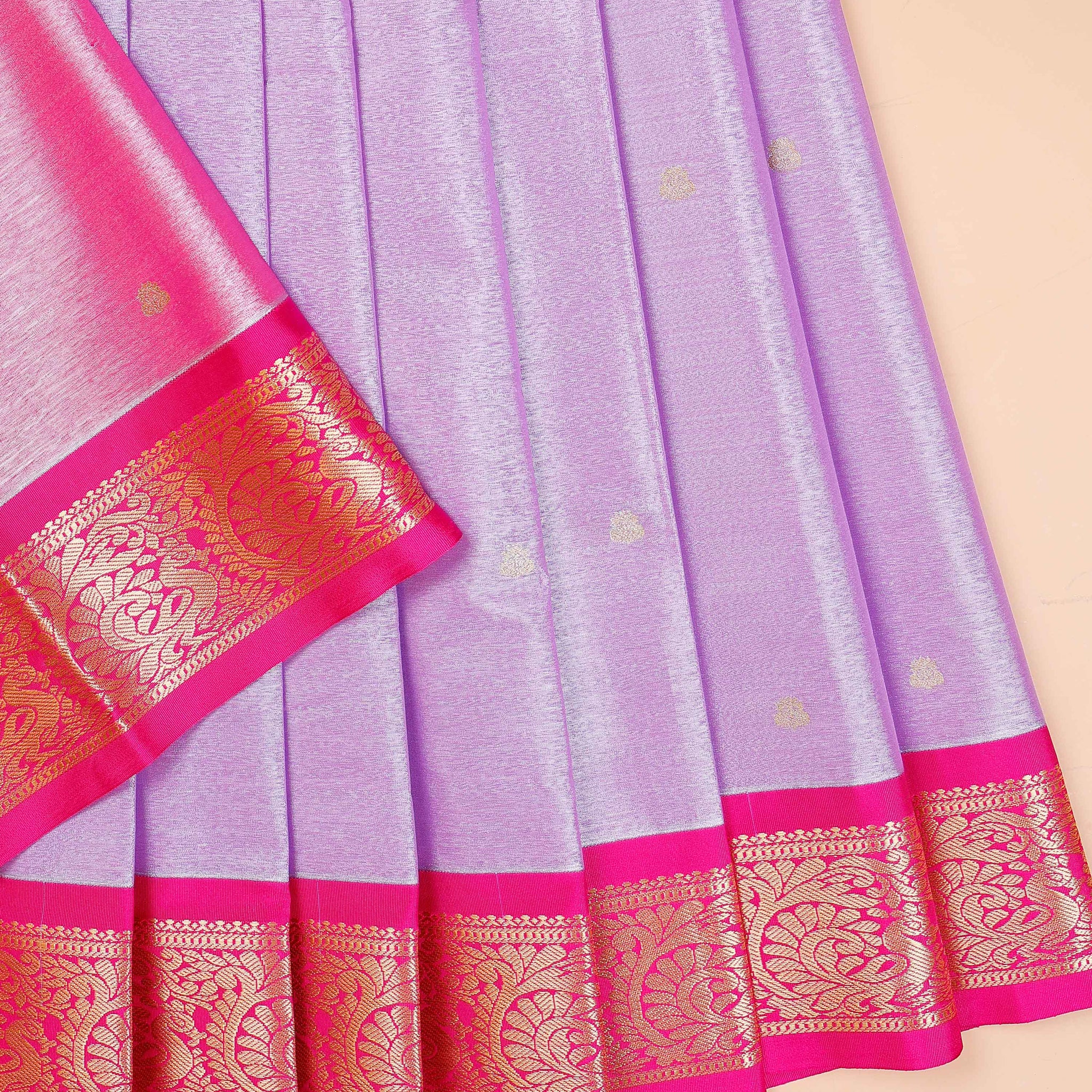 Traditional Kids Pattu Pavadai Material with Traditional Zari Brocade - Lavender