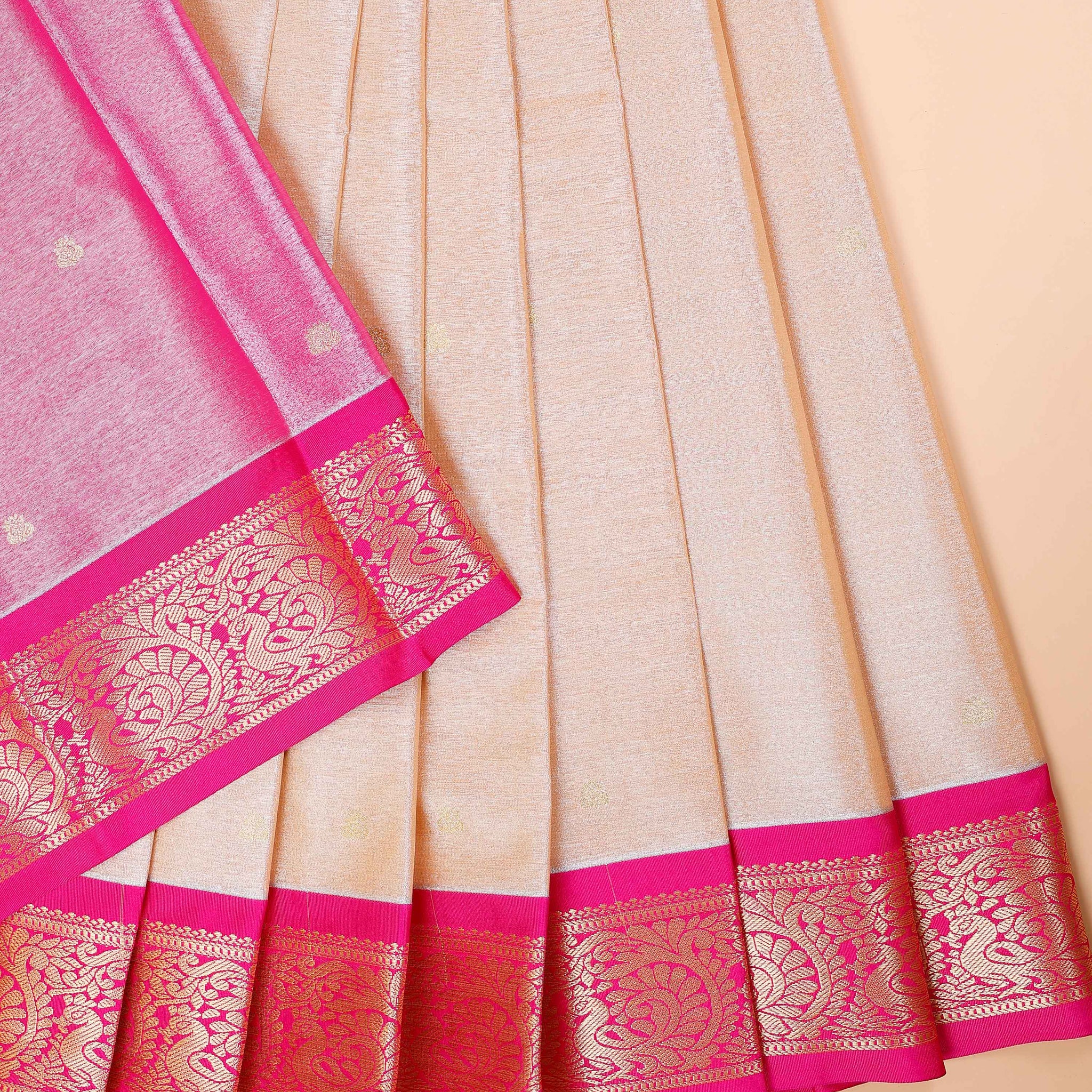 Traditional Kids Pattu Pavadai Material with Traditional Zari Brocade - Sandal