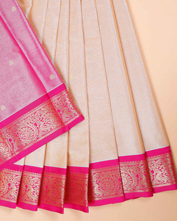 Traditional Kids Pattu Pavadai Material with Traditional Zari Brocade - Sandal