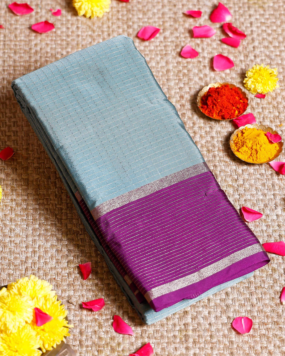 Elegant Soft Silk Saree with Woven Checks and Contrast Border - Light Blue