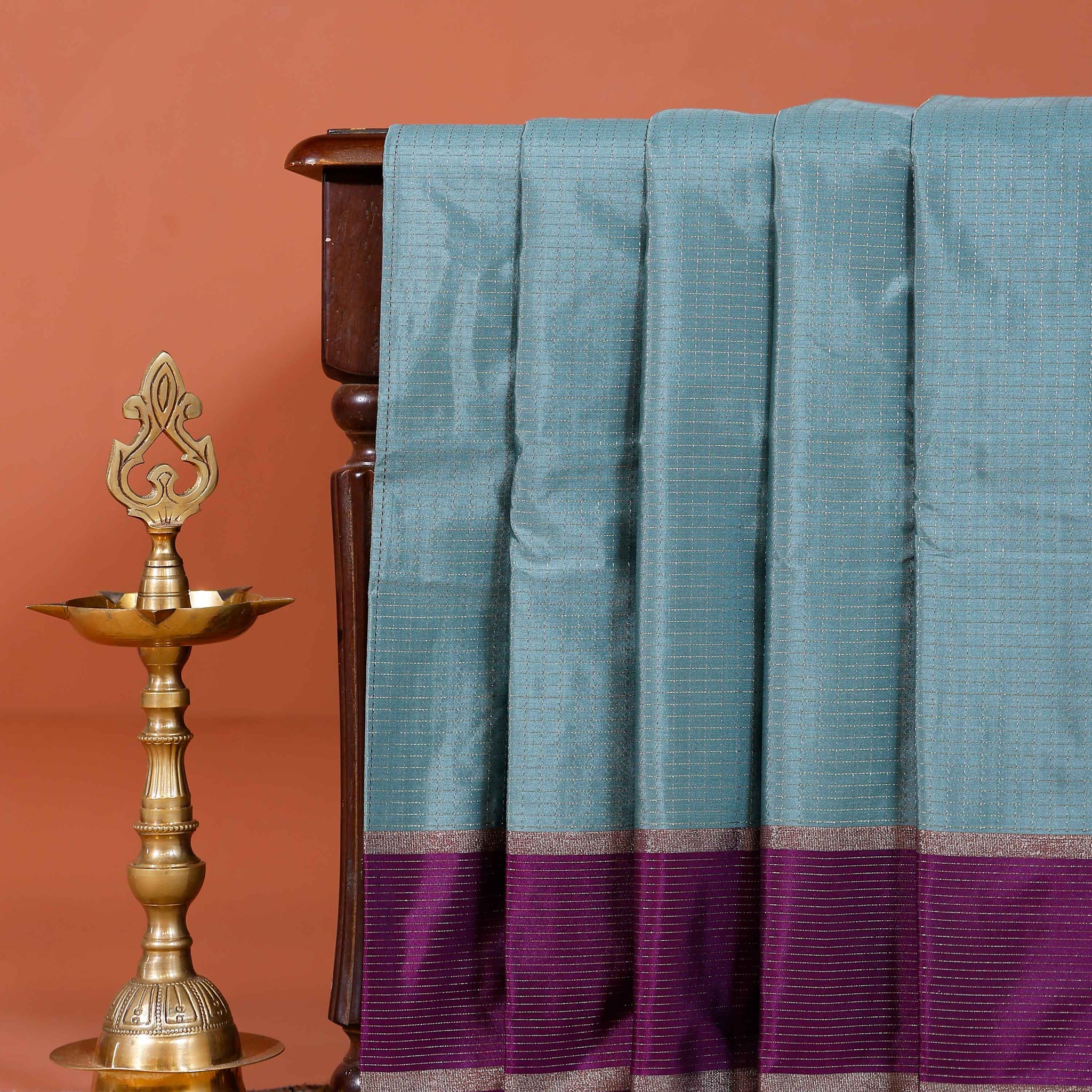 Elegant Soft Silk Saree with Woven Checks and Contrast Border - Light Blue