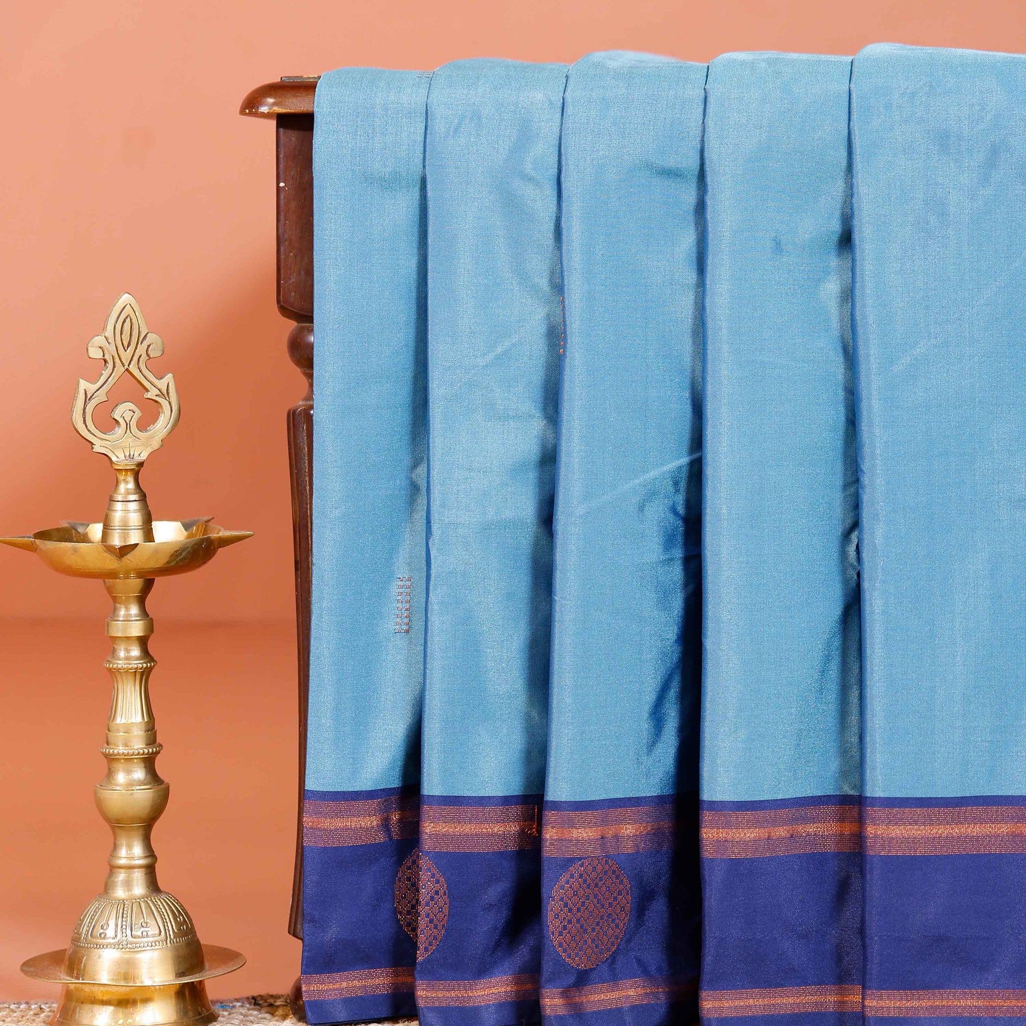 Elegant Soft Silk Saree with Intricate Zari Weave & Temple Border - Blue