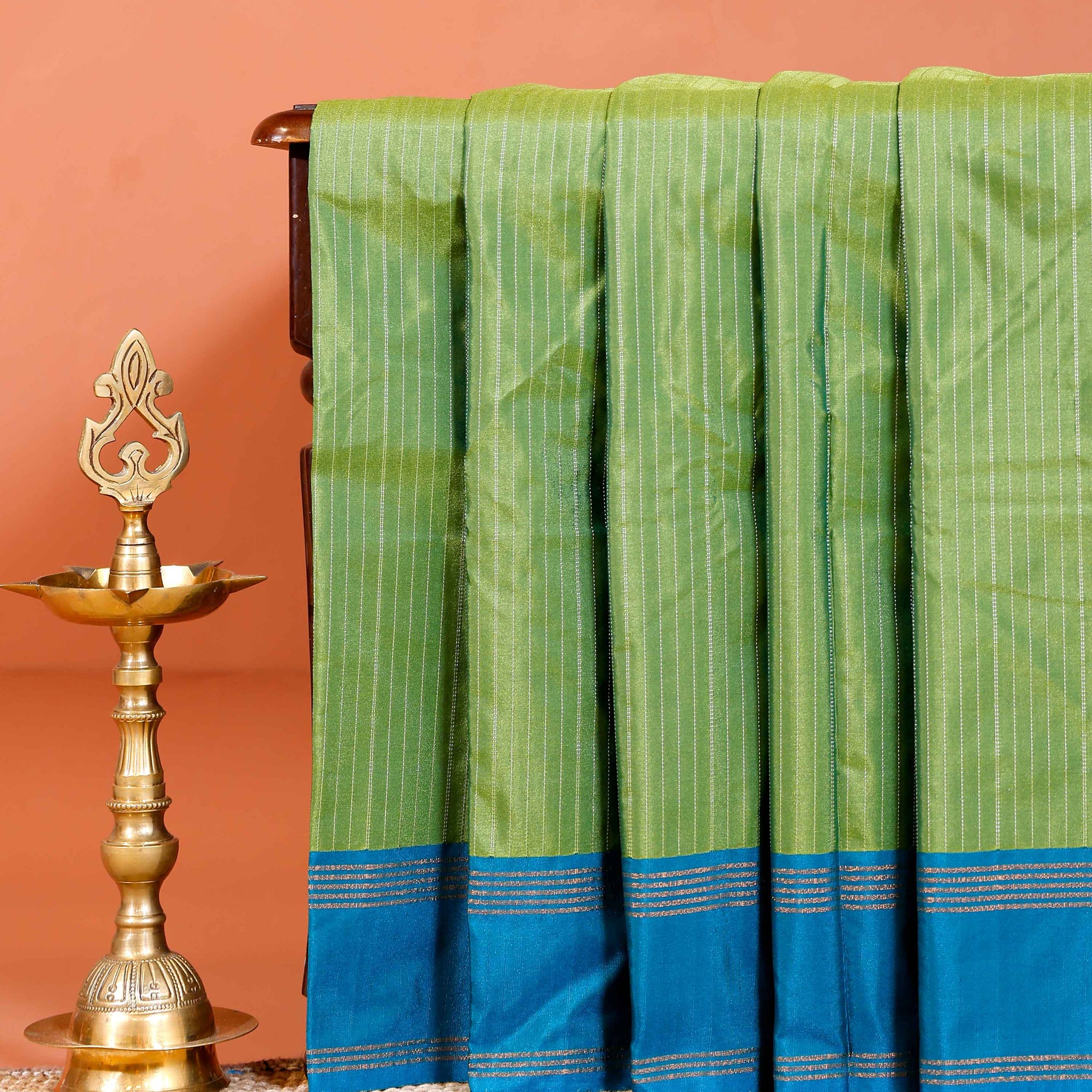 Elegant Soft Silk Saree with Striped Body and Contrast Border - Green