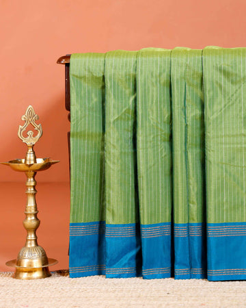 Elegant Soft Silk Saree with Striped Body and Contrast Border - Green