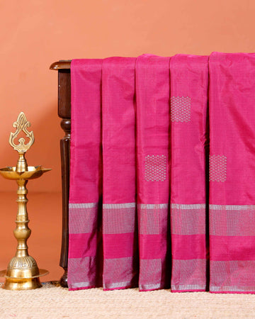 Elegant Handloom Soft Silk Saree with Intricate Zari Woven Motifs and Border - Pink