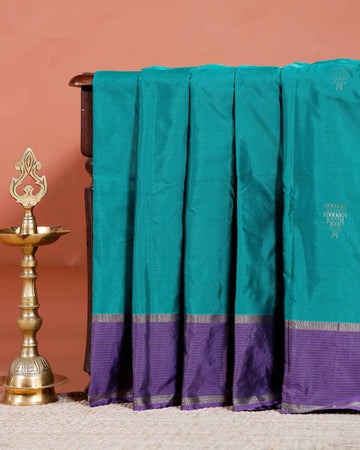 Elegant Handloom Soft Silk Saree with Contrasting Zari Border - Teal