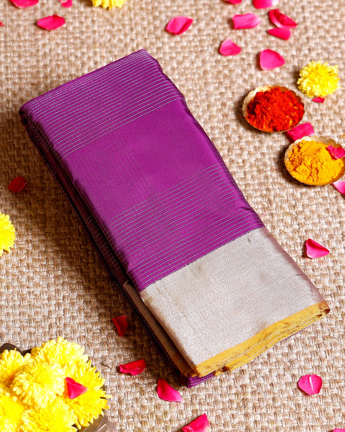 Elegant Handloom Soft Silk Saree with Zari Checks and Traditional Border - Purple