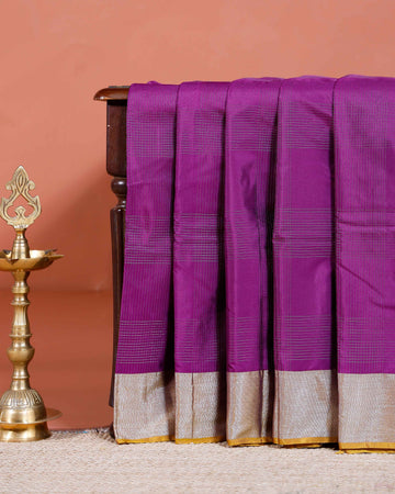Elegant Handloom Soft Silk Saree with Zari Checks and Traditional Border - Purple