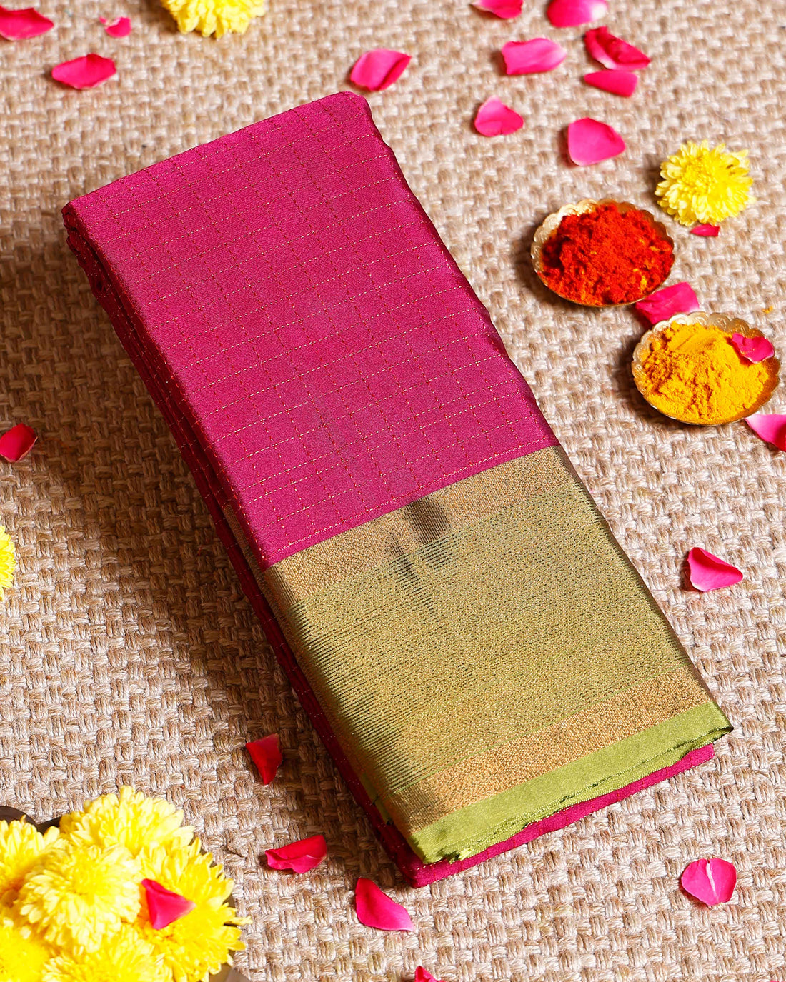 Elegant Soft Silk Saree with Woven Checks and Contrast Border - Purple