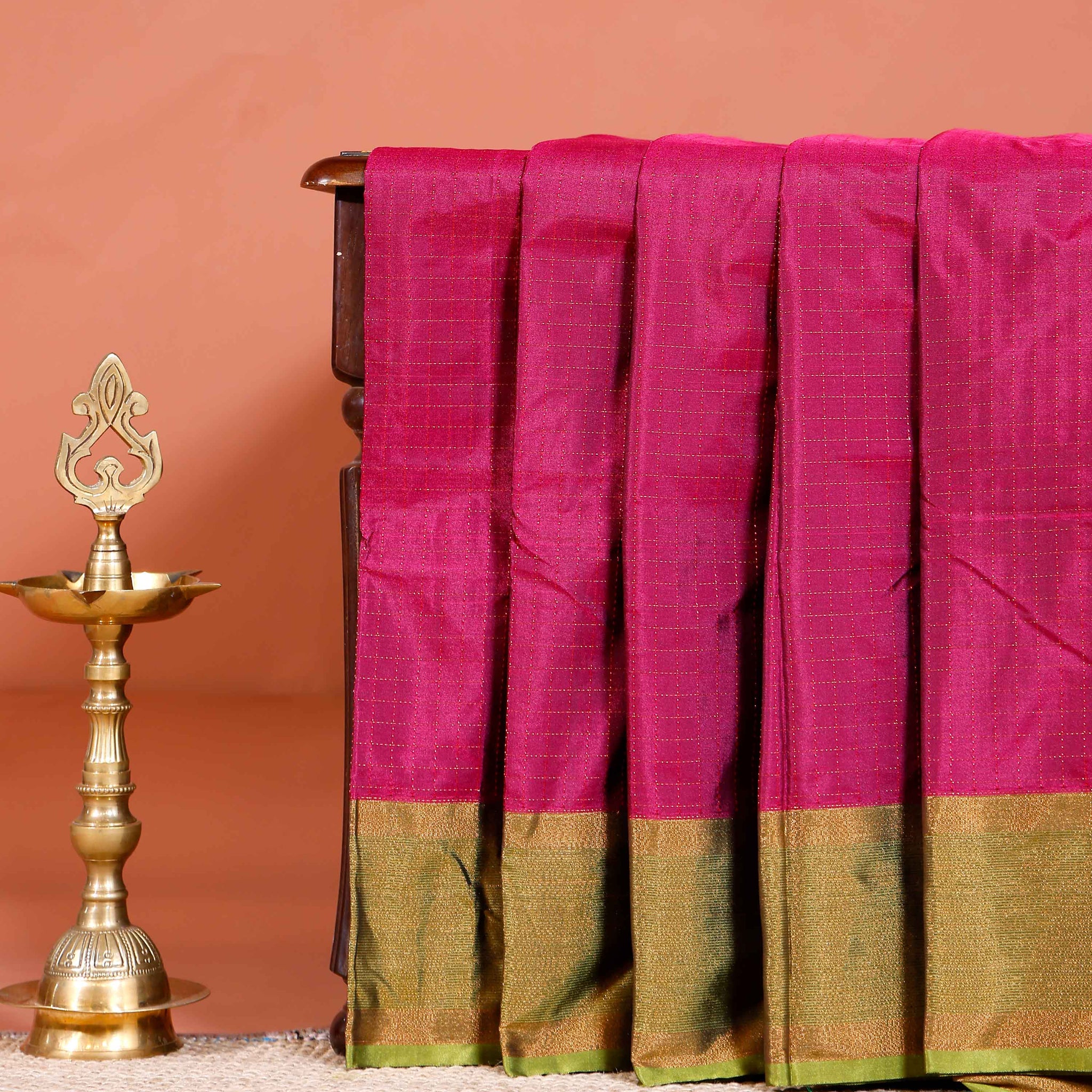 Elegant Soft Silk Saree with Woven Checks and Contrast Border - Purple