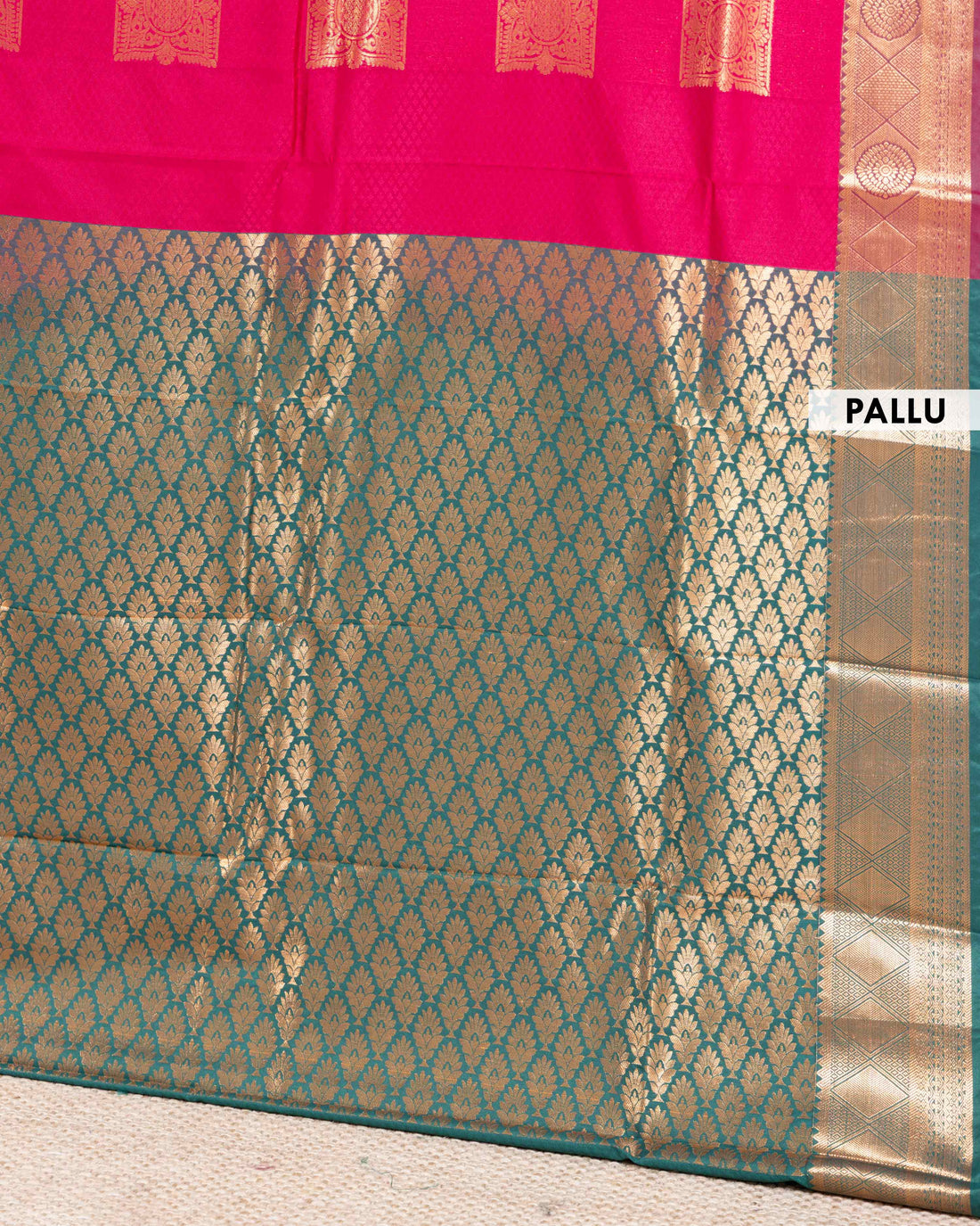 Elampillai Silk Cotton Saree with Zari Motifs and Contrasting Border - Magenta