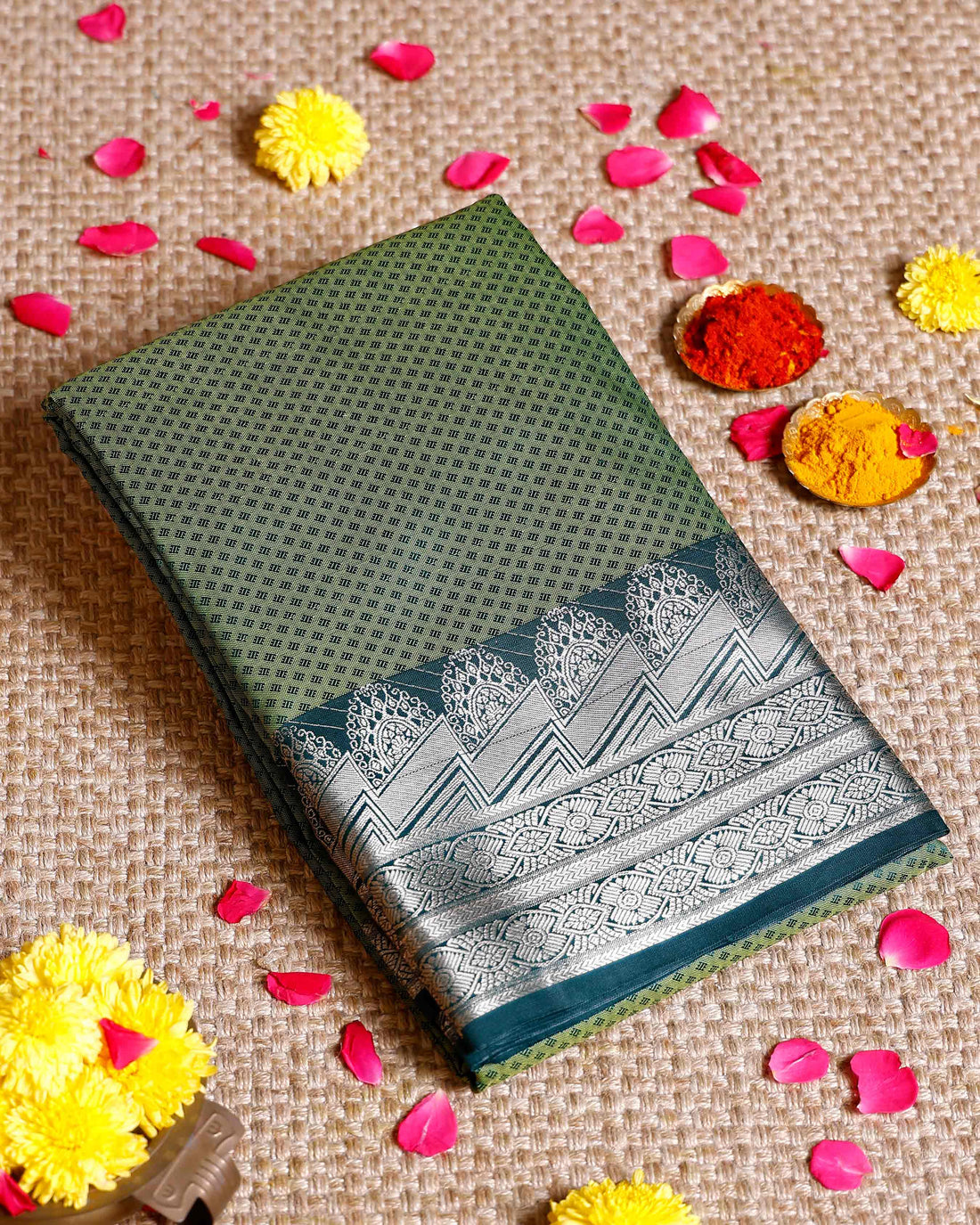 Elampillai Silk Cotton Saree with Intricate Zari Weave and Traditional Border - Green-MAIN