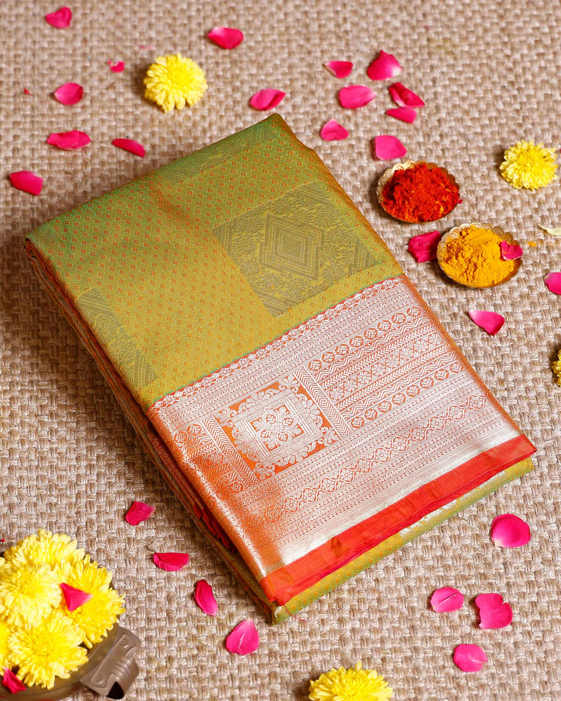 Elampillai Silk Cotton Saree with Intricate Zari Weave & Traditional Motifs - Green