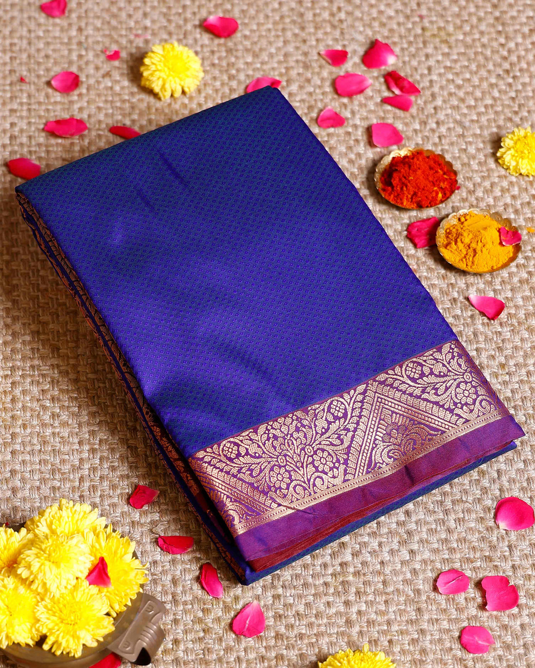 Elampillai Silk Cotton Saree with Traditional Zari Border and Pallu - Dark Blue