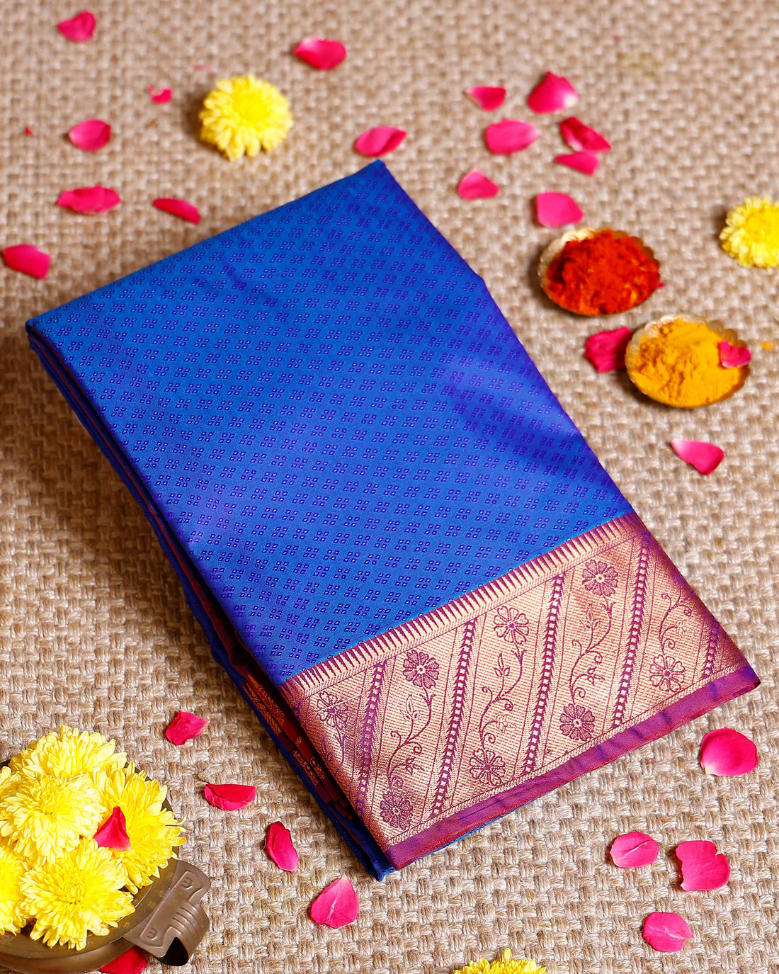 Elampillai Silk Cotton Saree with Intricate Zari Border and Butta Work - Blue