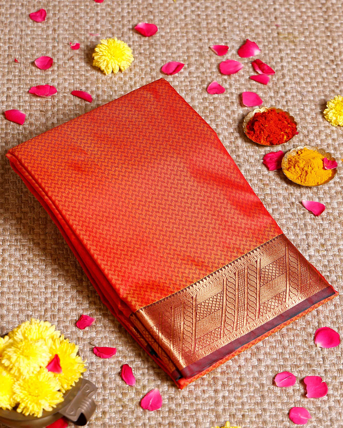 Elegant Elampillai Silk Cotton Saree with Traditional Zari Weave and Intricate Border - Orange