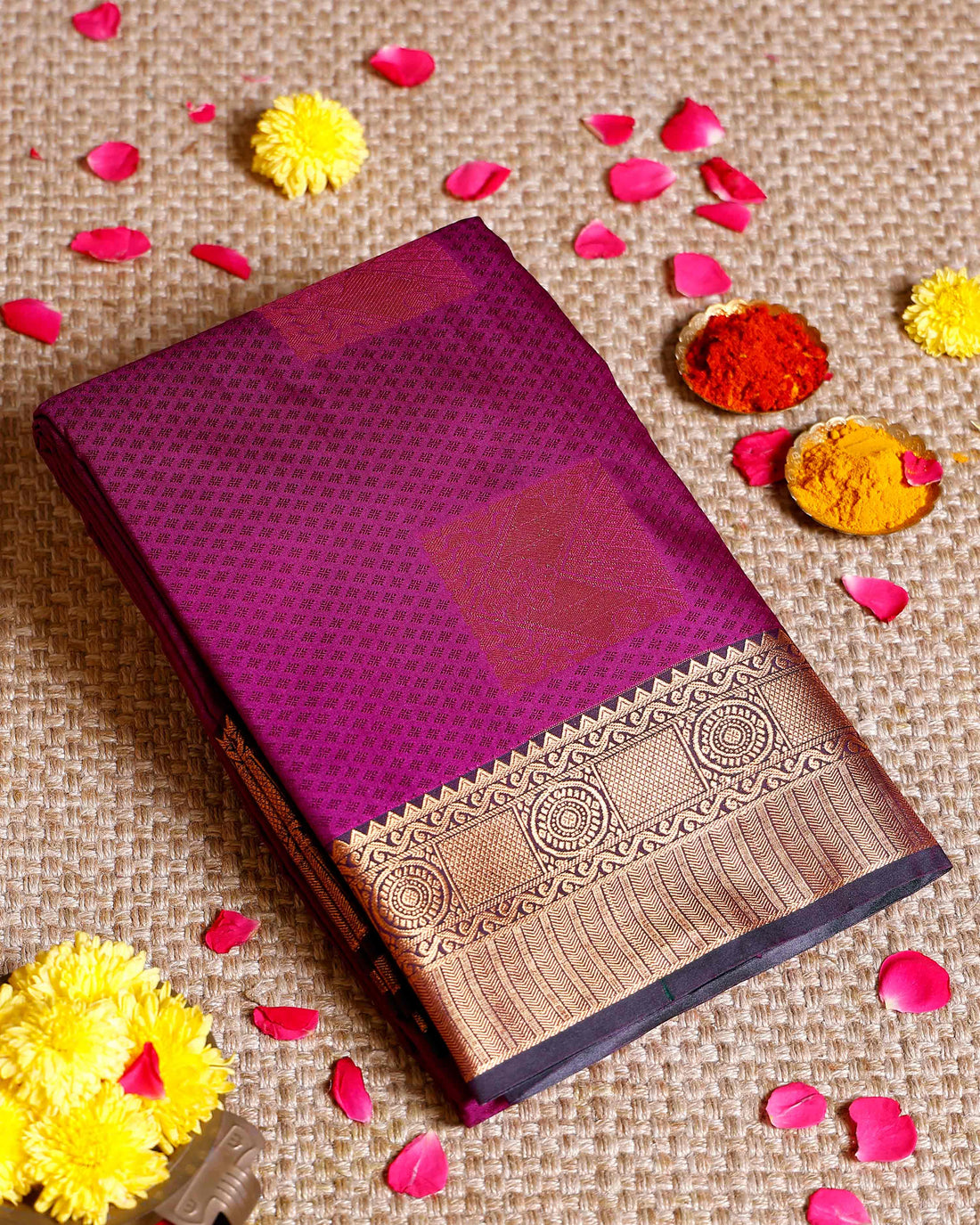 Elegant Elampillai Silk Cotton Saree with Traditional Zari Border and Motif Weave - Purple