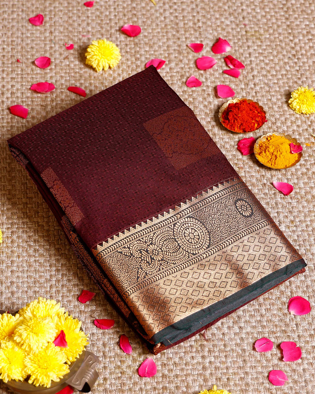 Elampillai Silk Cotton Saree with Traditional Zari Border and Motif Work - Dark Purple