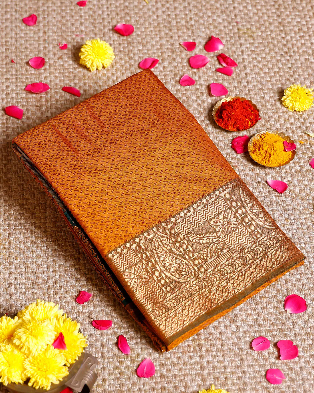 Elampillai Silk Cotton Saree with Intricate Zari Border & Weave Pattern - Mustard