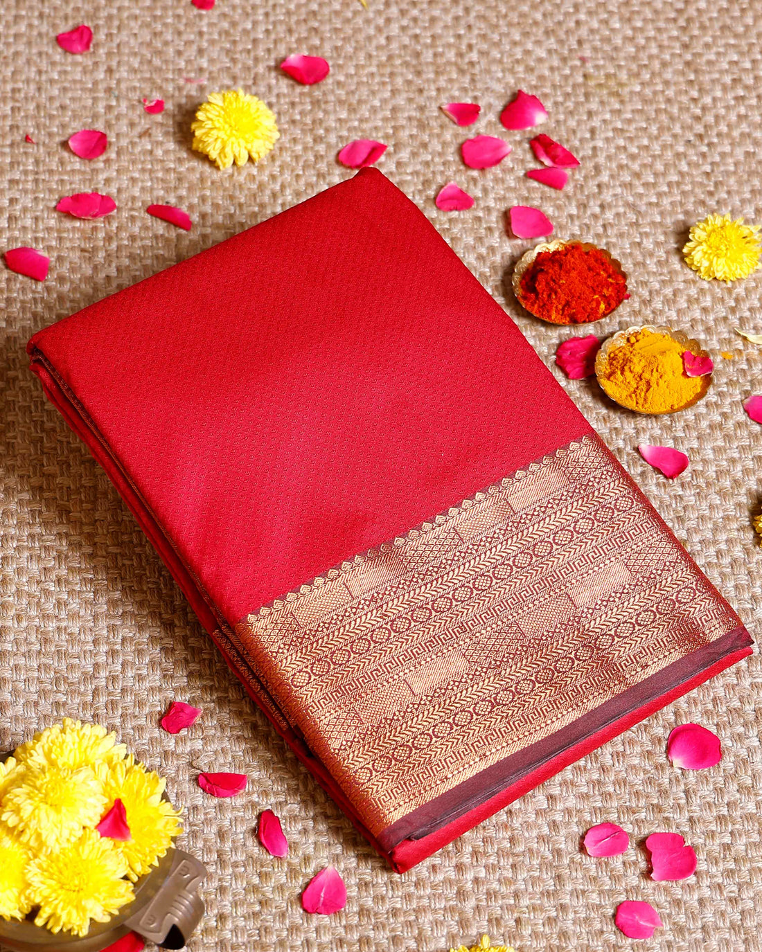 Elegant Elampillai Silk Cotton Saree with Intricate Zari Border Weave - Red