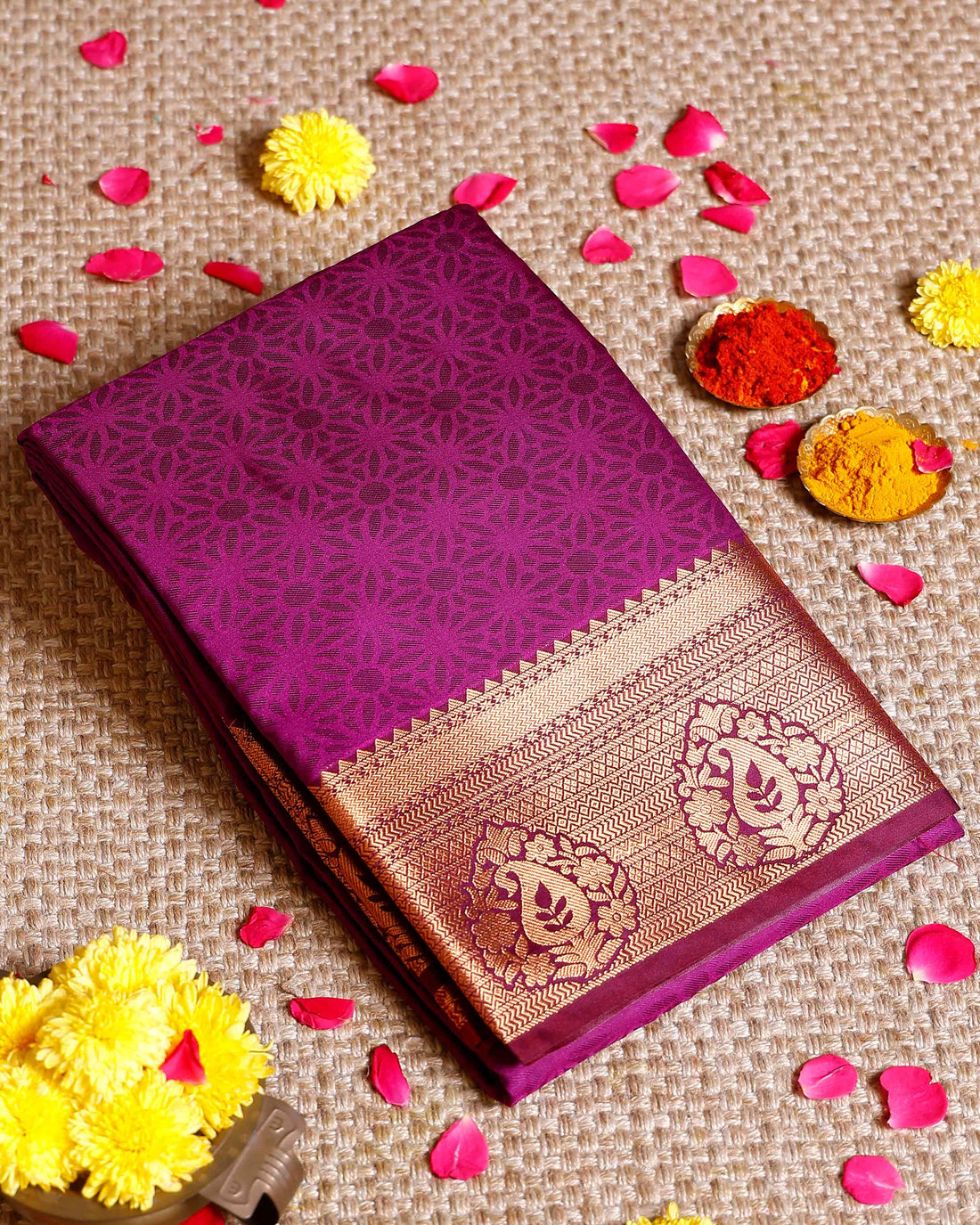 Elampillai Silk Cotton Saree with Intricate Zari Border and Traditional Motifs - Purple