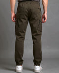 Cargo Jogger Pants with Elastic Drawstring Waist and Flap Pockets Dark Brown Back View