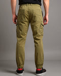 Cargo Jogger Pants with Elastic Drawstring Waist and Flap Pockets Green Back View 