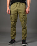 Cargo Jogger Pants with Elastic Drawstring Waist and Flap Pockets Green Front View 