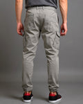 Cargo Jogger Pants with Elastic Drawstring Waist and Flap Pockets Grey Back View 