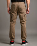 Cargo Jogger Pants with Elastic Drawstring Waist and Flap Pockets Light Brown Back View 