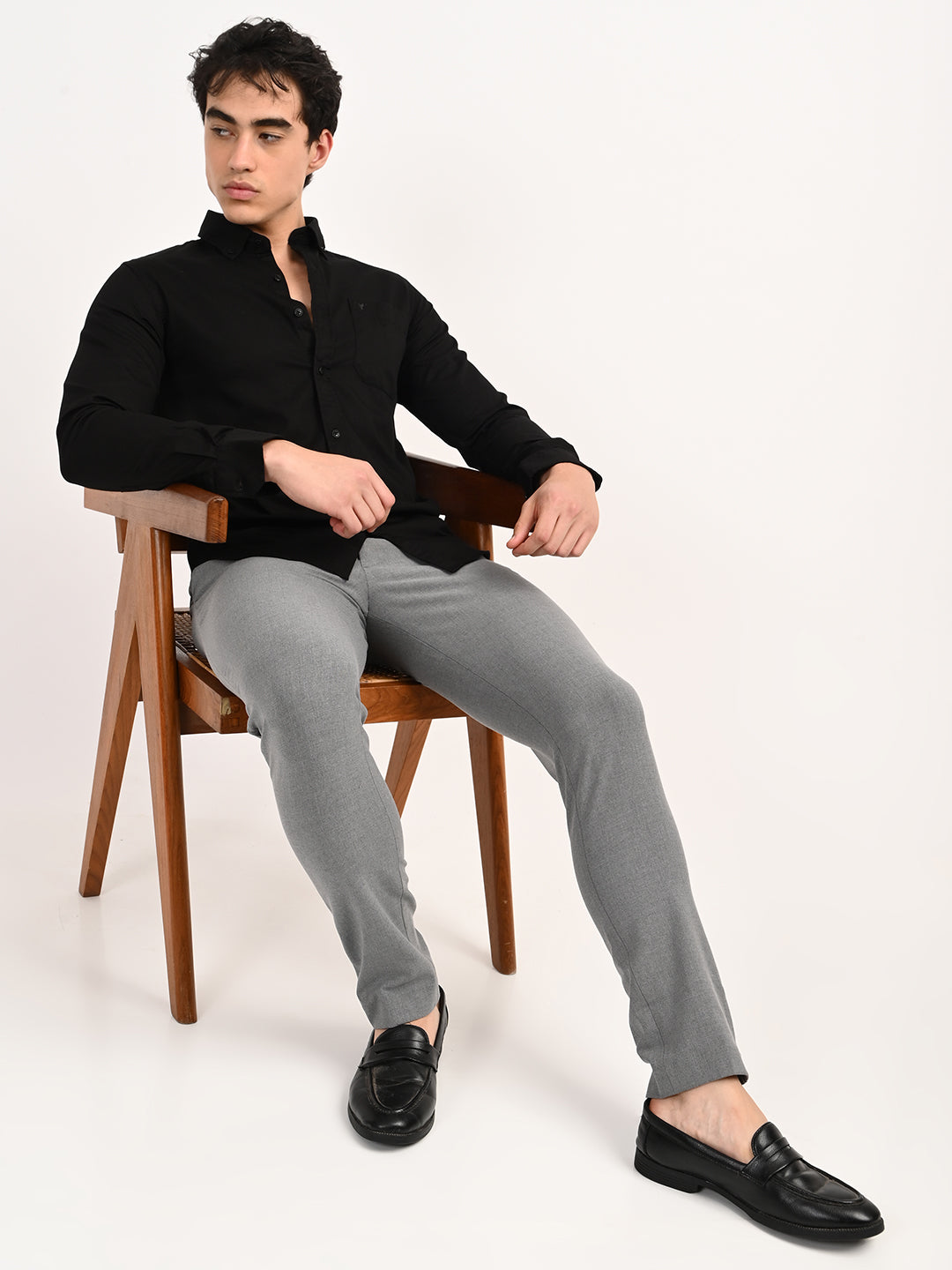 Men’s Native Bull Solid Casual Shirt with Full Sleeves and Chest Pocket - Black