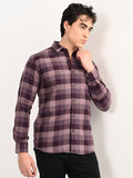 Men’s Native Bull Checked Full Sleeve Casual Shirt with Button Down Collar - Purple