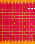 Traditional Chettinad Cotton Saree with Traditional Checks and Temple Border - Maroon-Head