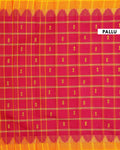 
Chettinad Cotton Saree with Traditional Checks and Temple Border - Maroon-pallu
