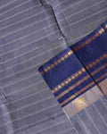 Chettinad Cotton Saree with Traditional Zari Border - Dark Grey-CLOSE