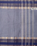 Chettinad Cotton Saree with Traditional Zari Border - Dark Grey-PALLU