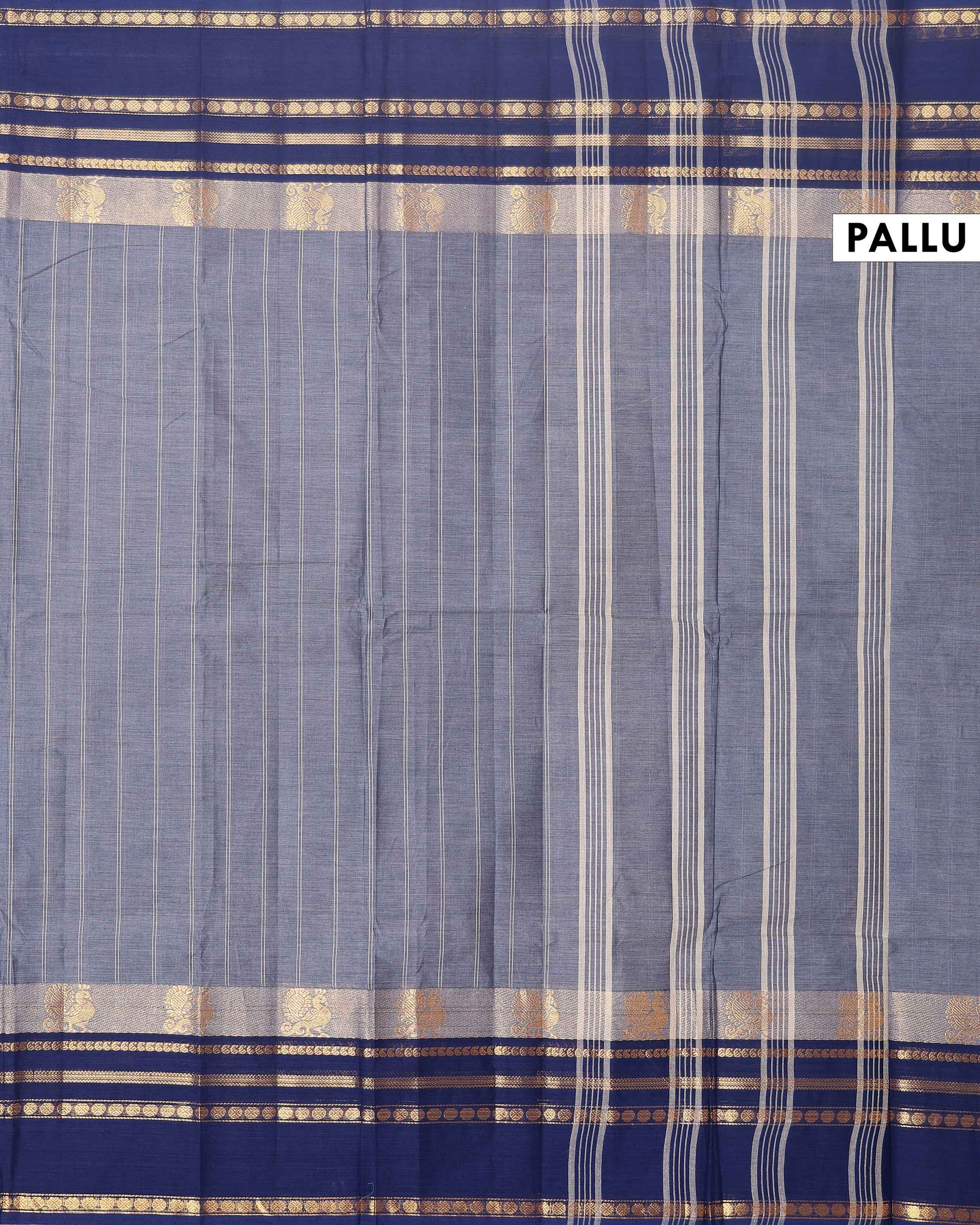 Chettinad Cotton Saree with Traditional Zari Border - Dark Grey-PALLU